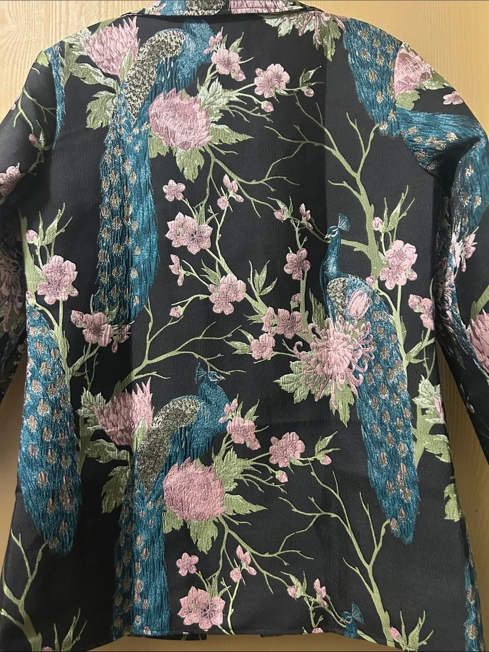 Grace Chaus New York Peacock Floral Tapestry Jacket Blazer Coat MED